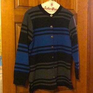 Alfred Dunner Blue, Black and Gray Stripe Cardigan/Blazer